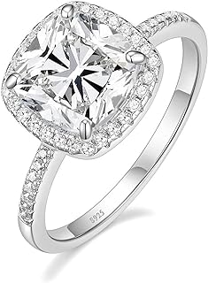 3.5CT 925 Sterling Silver Rings Cushion Cut Cubic Zirconia CZ Engagement Rings Wedding Bands for Women Promise Rings for Her Size 3-11