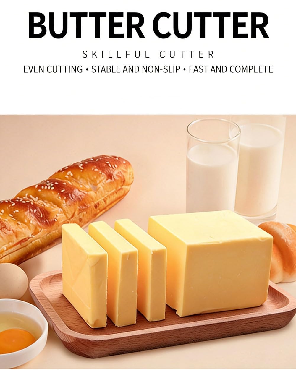 Käsehobel aus Edelstahl mit Schneiddraht, robuster Schneider und Brett für gleichmäßige Schnitte, leicht zu reinigen, ideal für Blockkäse, Wurst und Butter