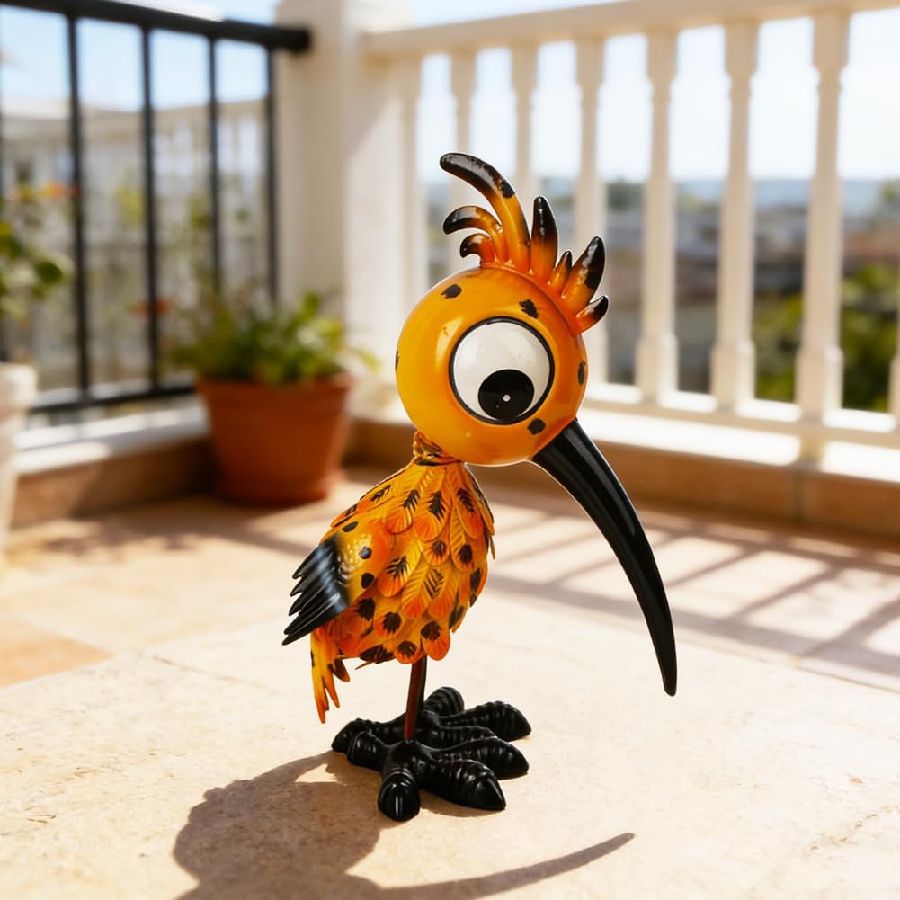 Metal Large Garden Statue,16.5" Orange Bird Statues and Sculptures for Outdoor Decor,Metal Yard Art Lawn Ornaments for Patio Backyard Decoration