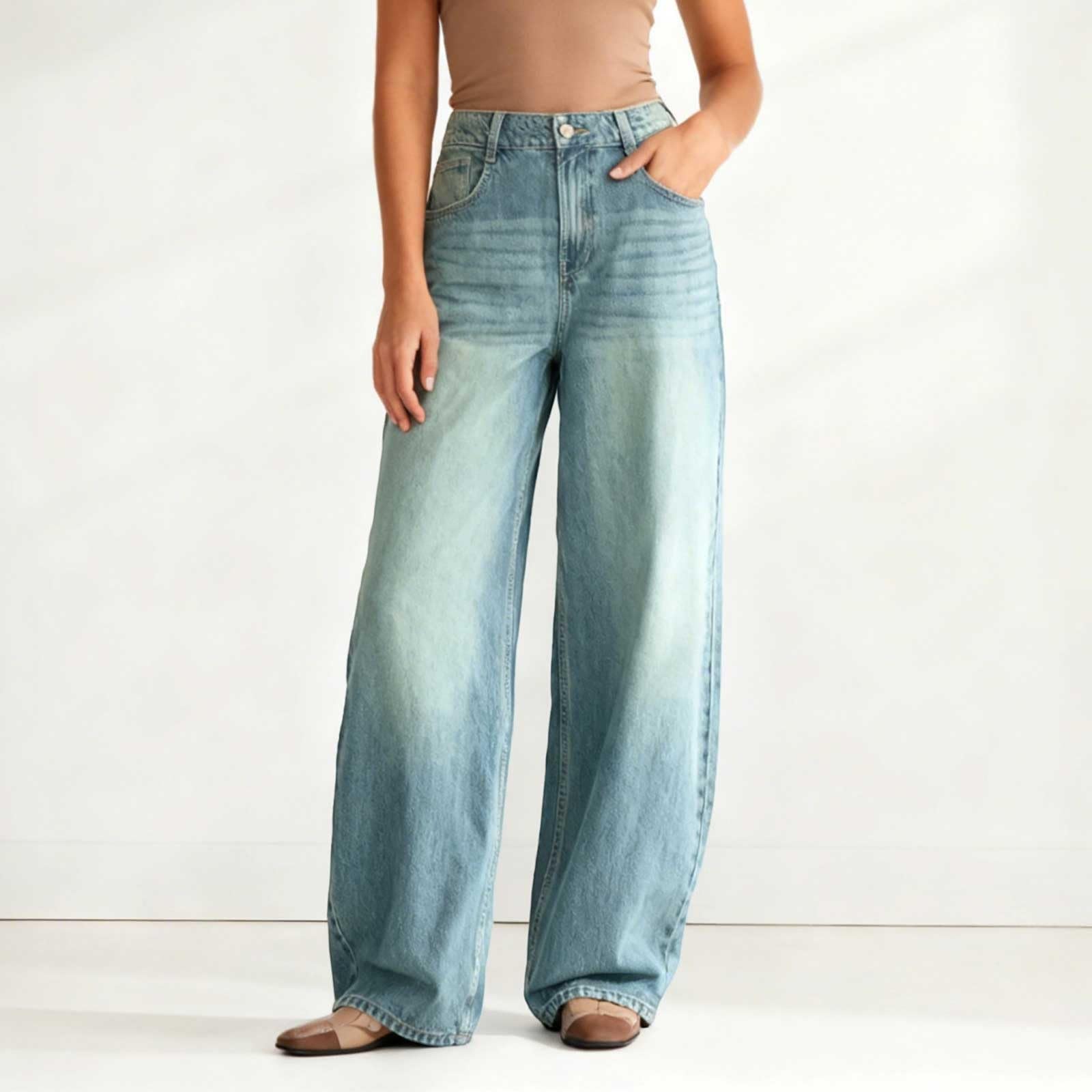 Pantalon Vaquero Mujer Pantalón Ropa Tallas Grandes Vaqueros Rectos Invierno Pantalones Tejanos Baggy Ligero Ancho Elasticos Casual Primavera