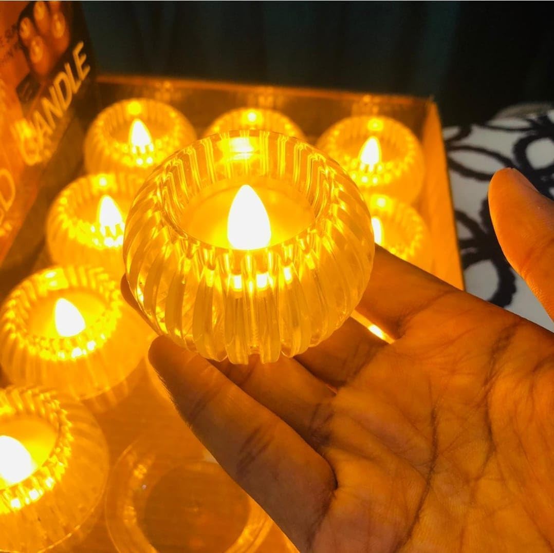 2-Pack LED Tea Light Candles | Flameless & Smokeless | Crystal Round Candle Design Diya Light | Gifting, Home Decor, Room Decor Lights, Balcony & Festival, Navratri, Diwali Decoration Item (2)-image-24