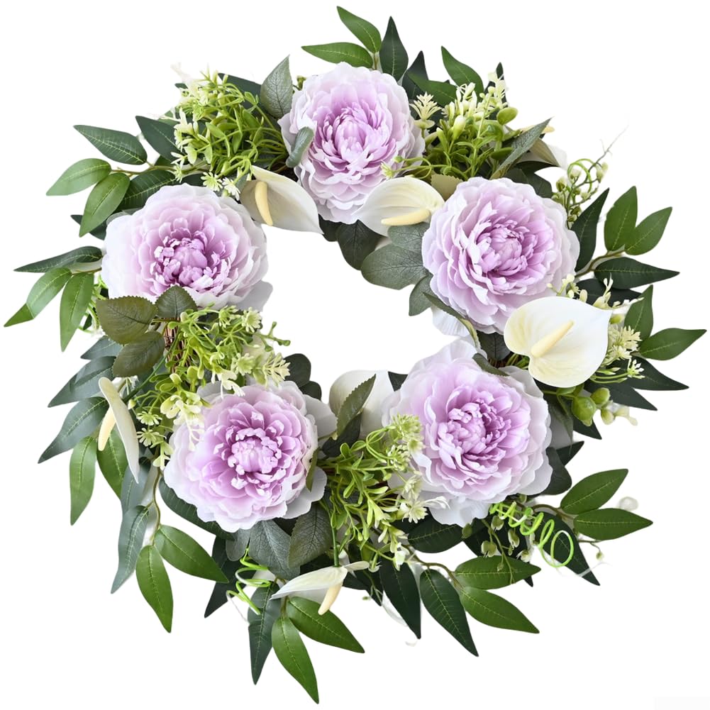 Couronne de fleurs artificielles haut de gamme pivoine et anthurium en soie