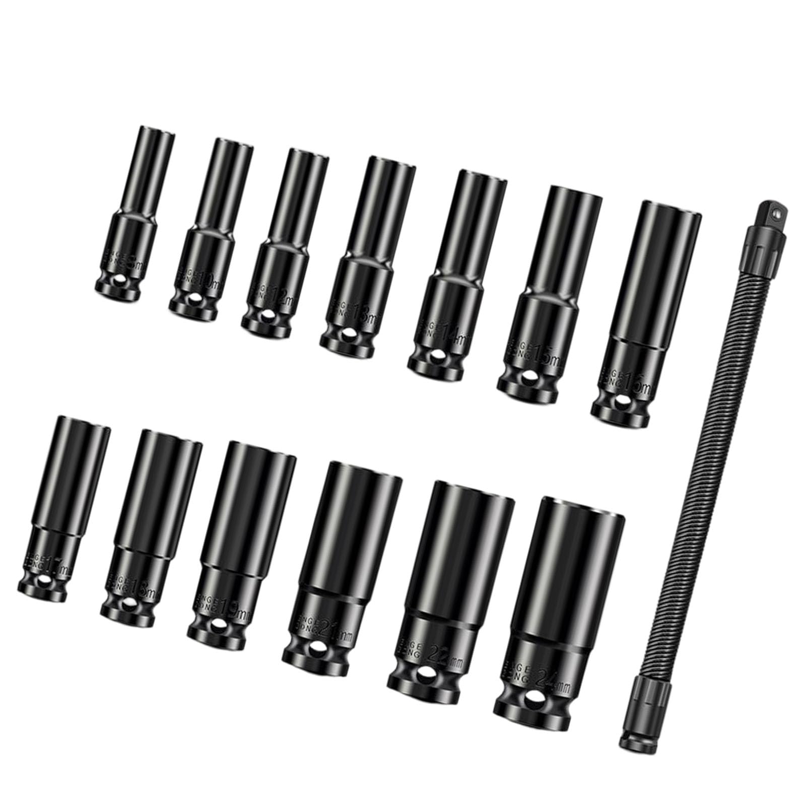 14PCS Flexible Shaft Extension Rod Socket Ratchet Wrench Set with 350mm Soft Link for Vehicle Repair and Equipment Maintenance Compact Moment Socket Set