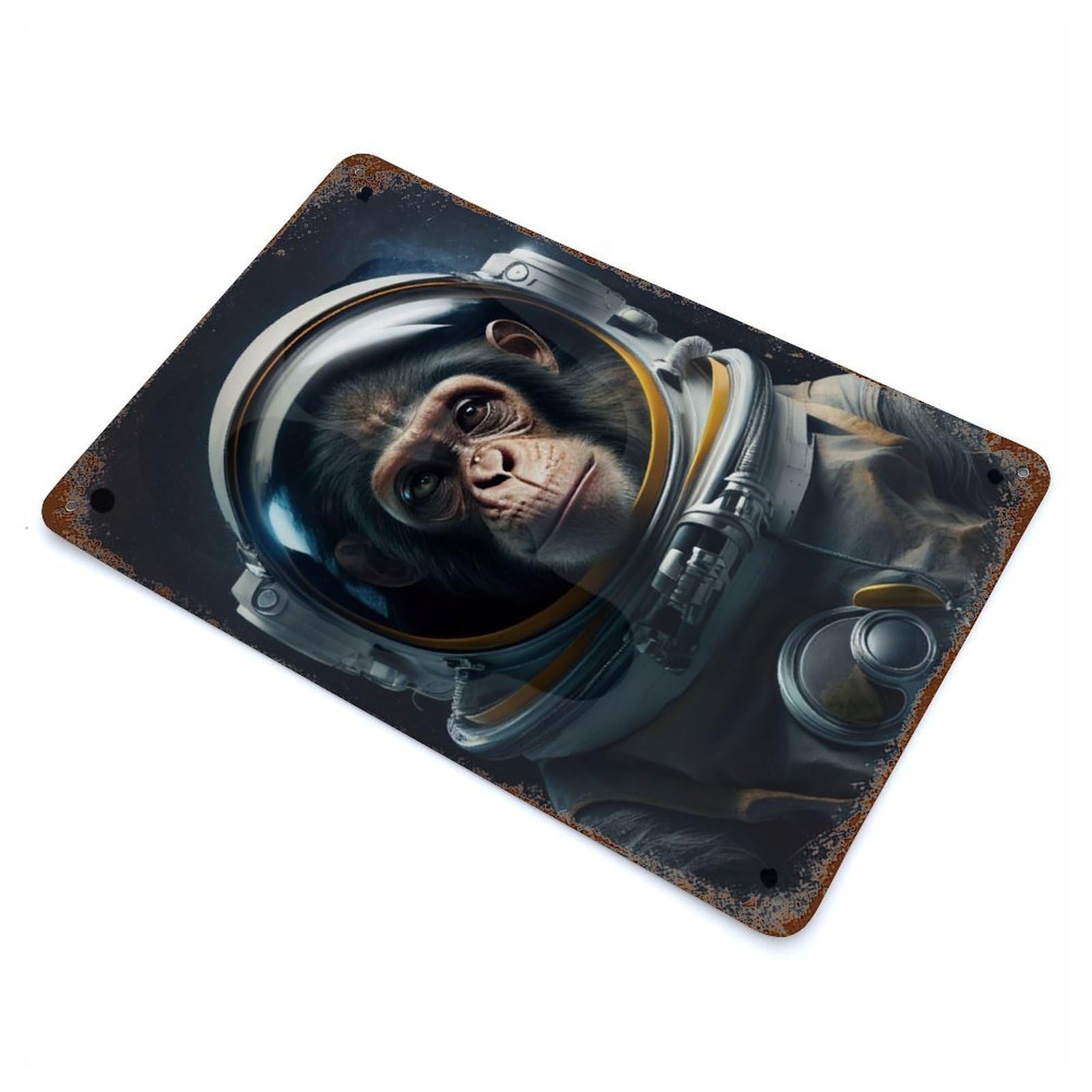 Astronaut Space Monkey Aged Metal Wall Plaque 11.8"x7.9", Farmhouse Wall Decor for Office, Studio And Wall Decor