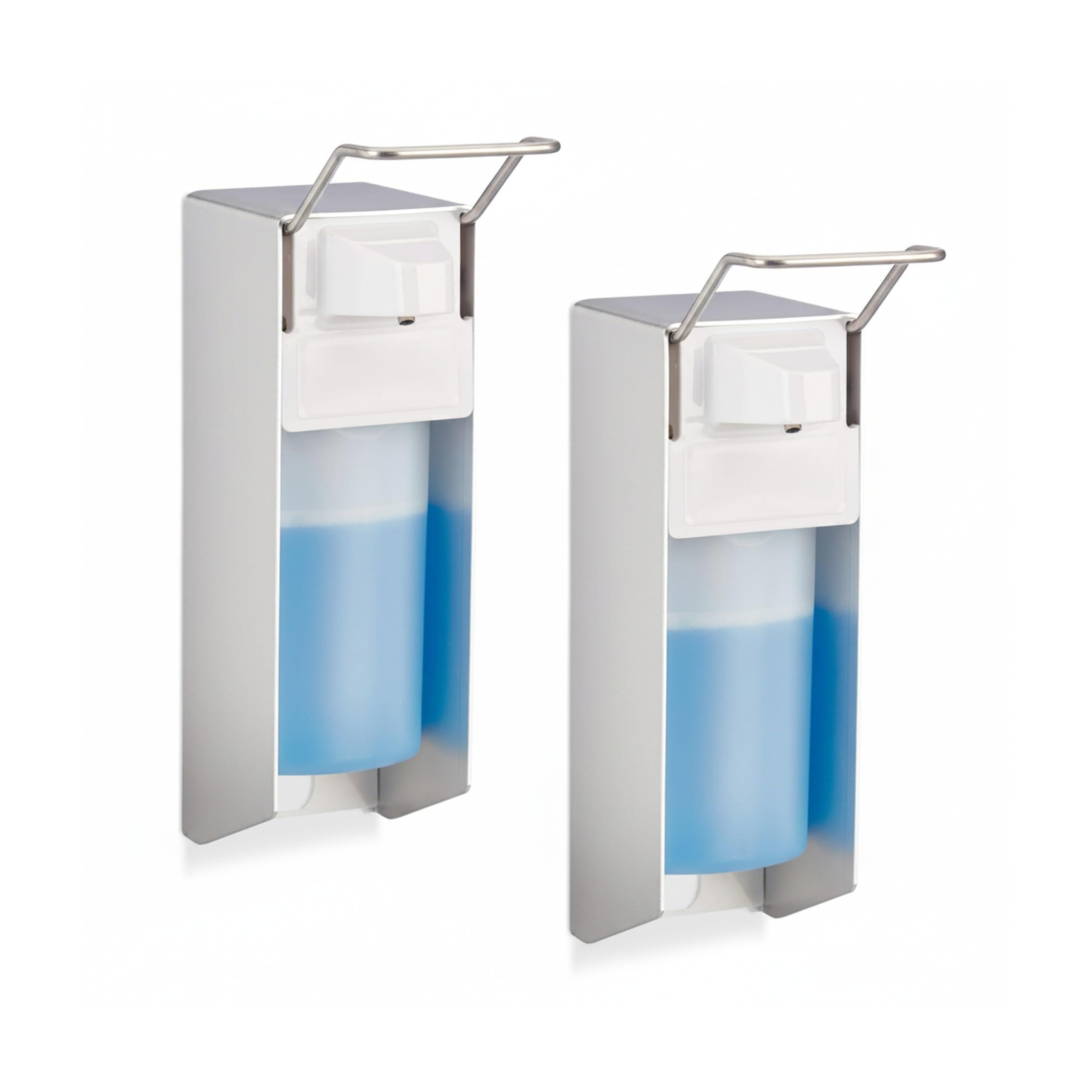 Relaxdays Dispenser Sapone a Muro, Set da 2, 500 ml Ciascuno, Erogatore Disinfettante a Parete, Dosatore Manuale, Bianco