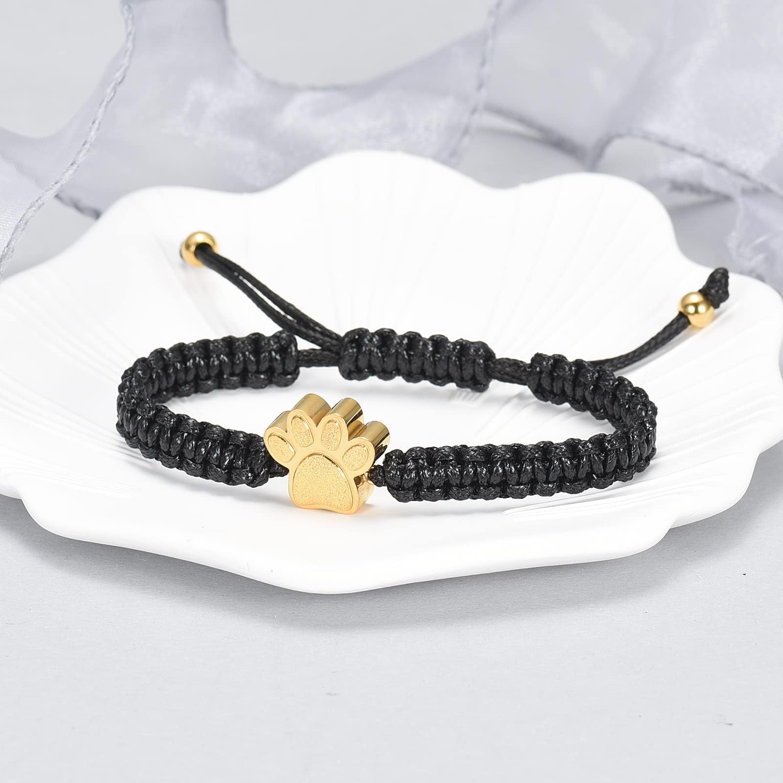 Braccialetto con urna per cremazione per ceneri con cuore e zampa di cuore, braccialetto intrecciato per animali domestici, cane, gatto, braccialetto regolabile per donne, regalo per ceneri di
