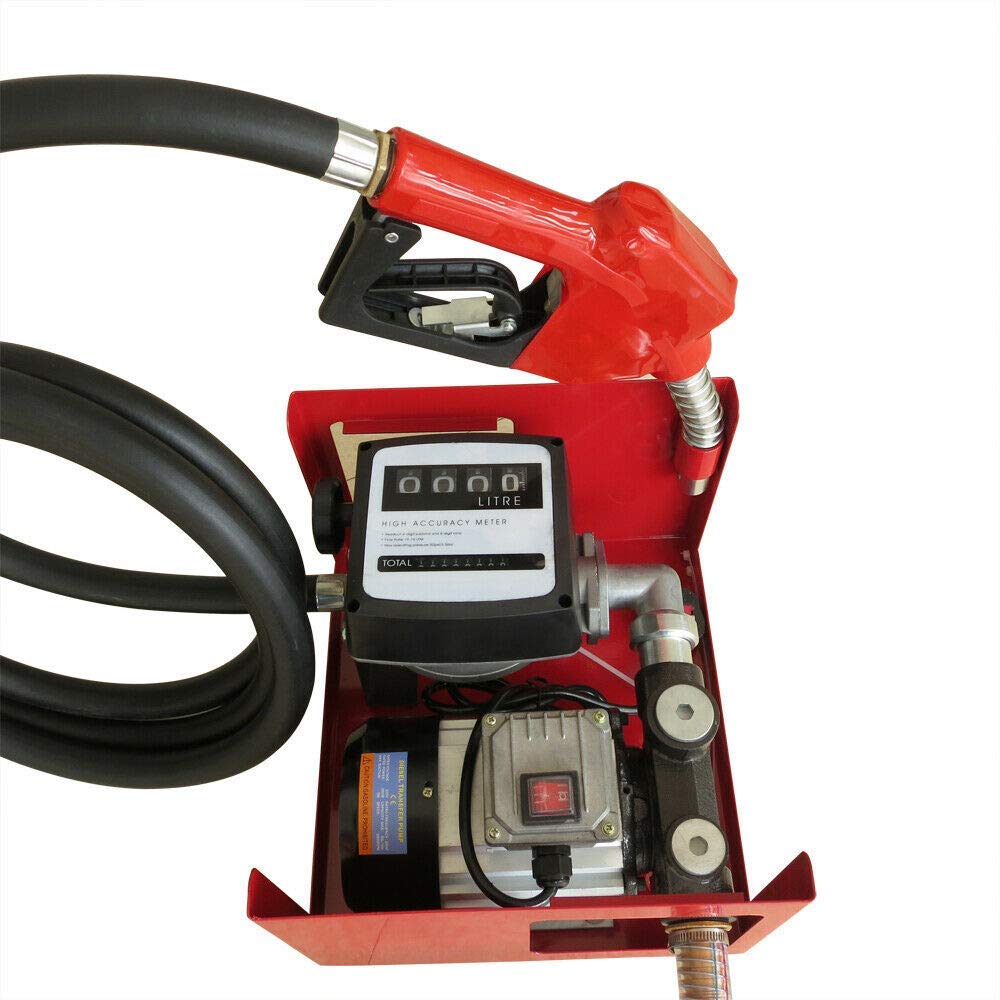 Pompe Murale 220V Essence et Gasoil avec Compteur Auto-Amorçante 60 L/min pour Fuel, Fioul et Huile