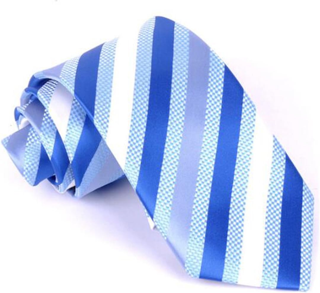 Men's Business Arrow Type Jacquard Pattern Ties - Sky Blue with White & Silver & Blue Stripes