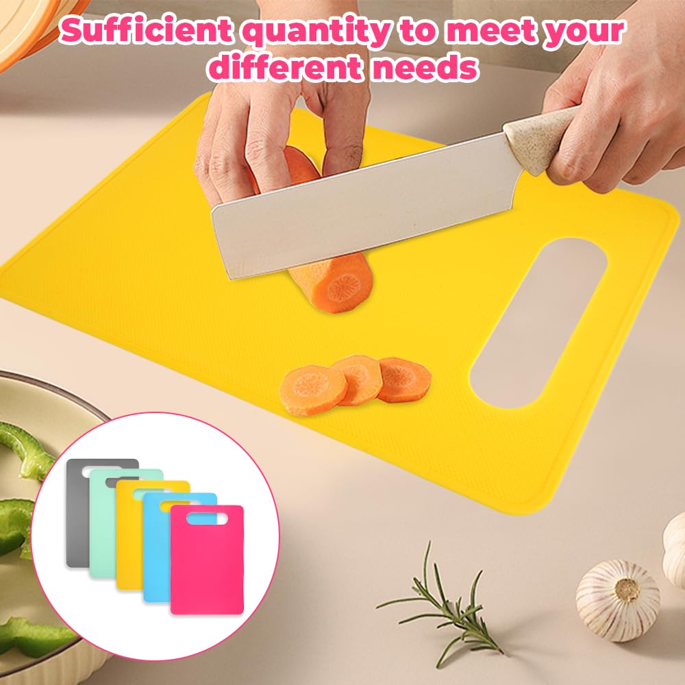 5 Piezas Tablas Cortar Plástico Cocina, 29x19cm Tabua de Corte Antibacteriana, Tabla de Picar Verdura Sin Bpa, Tablas de Cortar Clasificadas, Chopping Board, Cutting Board para Frutas Verduras Carnes