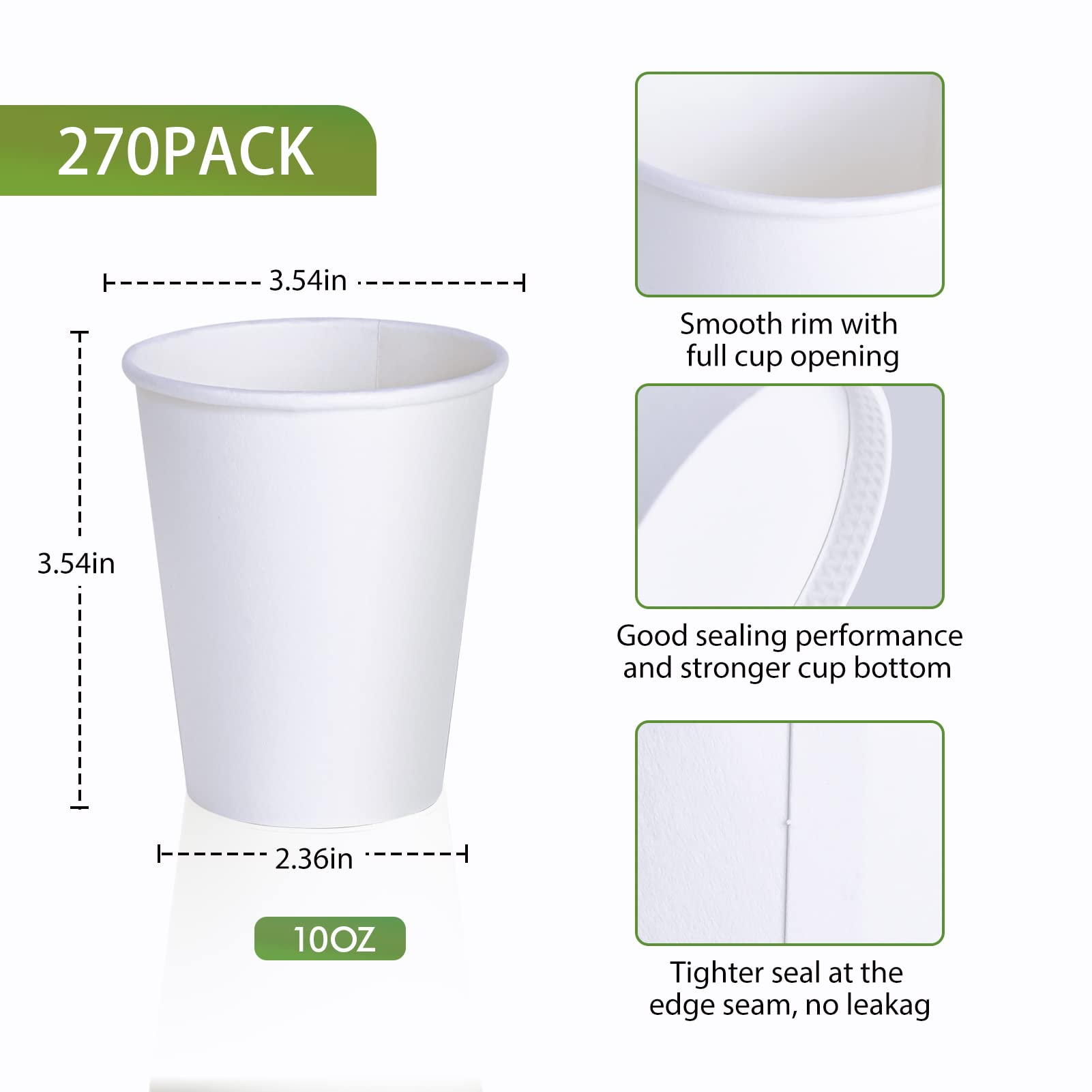 270 Pack 10 oz Disposable Paper Coffee Cup, Hot/Cold Beverage Drinking Cups for Water, Paper Coffee Cups , White Paper Hot Coffee Cups, Suitable for Party, Picnic, Travel, and Events.
