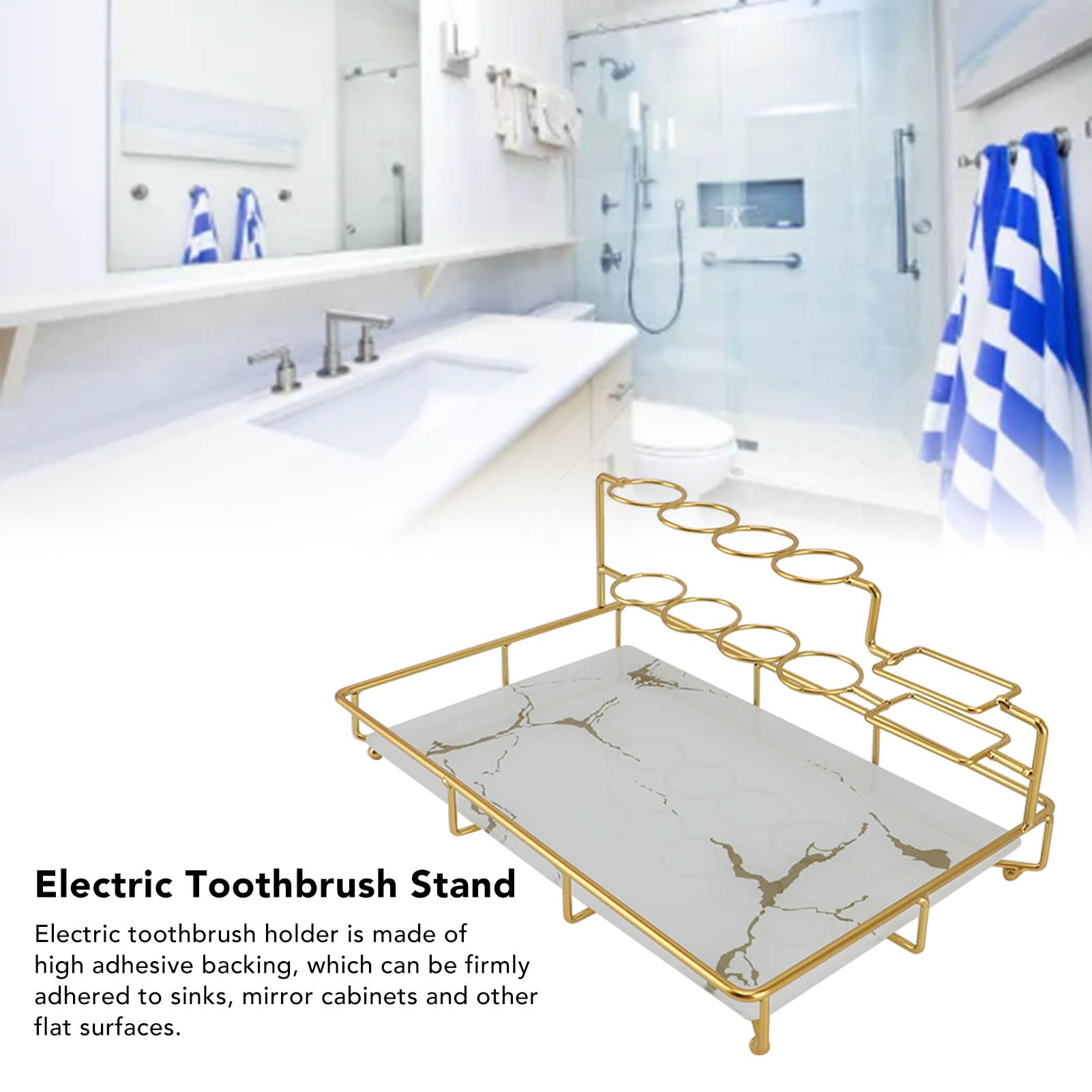 Wakects Porte-Brosse à Dents électrique Support de Brosse à Dents électrique en Fer et Verre 32 X 20,5 X 13,5 Cm Support Mural Adhésif Organisateur de Comptoir Compact pour Les Utilisateurs de