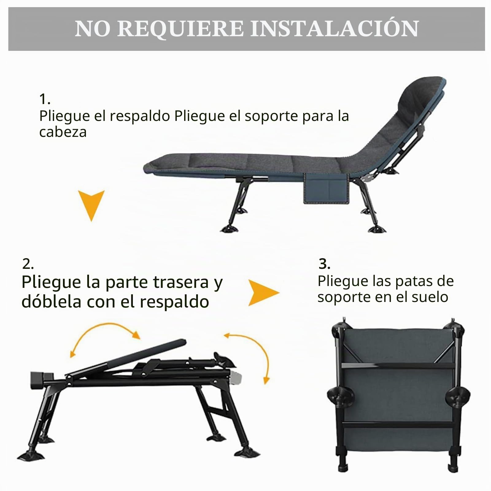 Cama Plegable Camping con Bolsillos Laterales, Cama Camping Plegable con Colchon, Respaldo Ajustable en 5 Posiciones, Soporta hasta 160 Kg, Cama de Exterior para Camping y Jardín