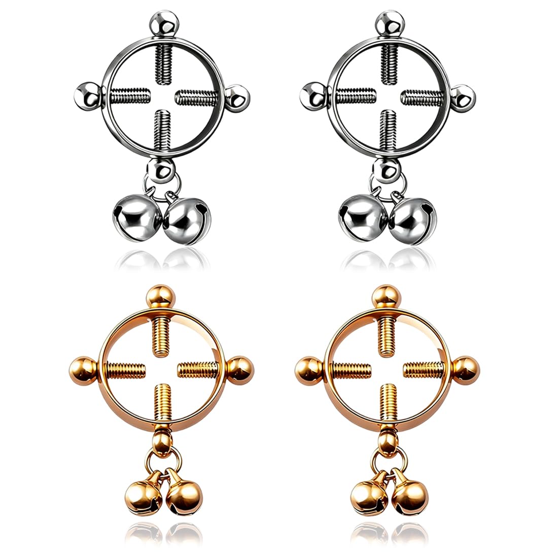 Faux piercing teton, Faux piercing, Faux Piercing Teton en Acier Inoxydable et Noir - Lot de 4 Bijoux Mamelon sans Piercing - Idéal pour Femme