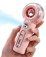 Tendiren Portable Handheld Misting Fan, Rechargeable Personal Mini Fan with Mist, 4 Speed Turbo Powerful Cooling Fans with Water Spray Tank for Travel, Home, Office, Outdoor, Camping, Beach (Pink)