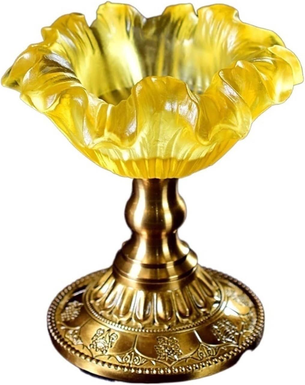 Candleholders Creative Flower Shaped Candlestick Retro Glazed Candle Holder Desk Decoration Copper Base(Yellow)