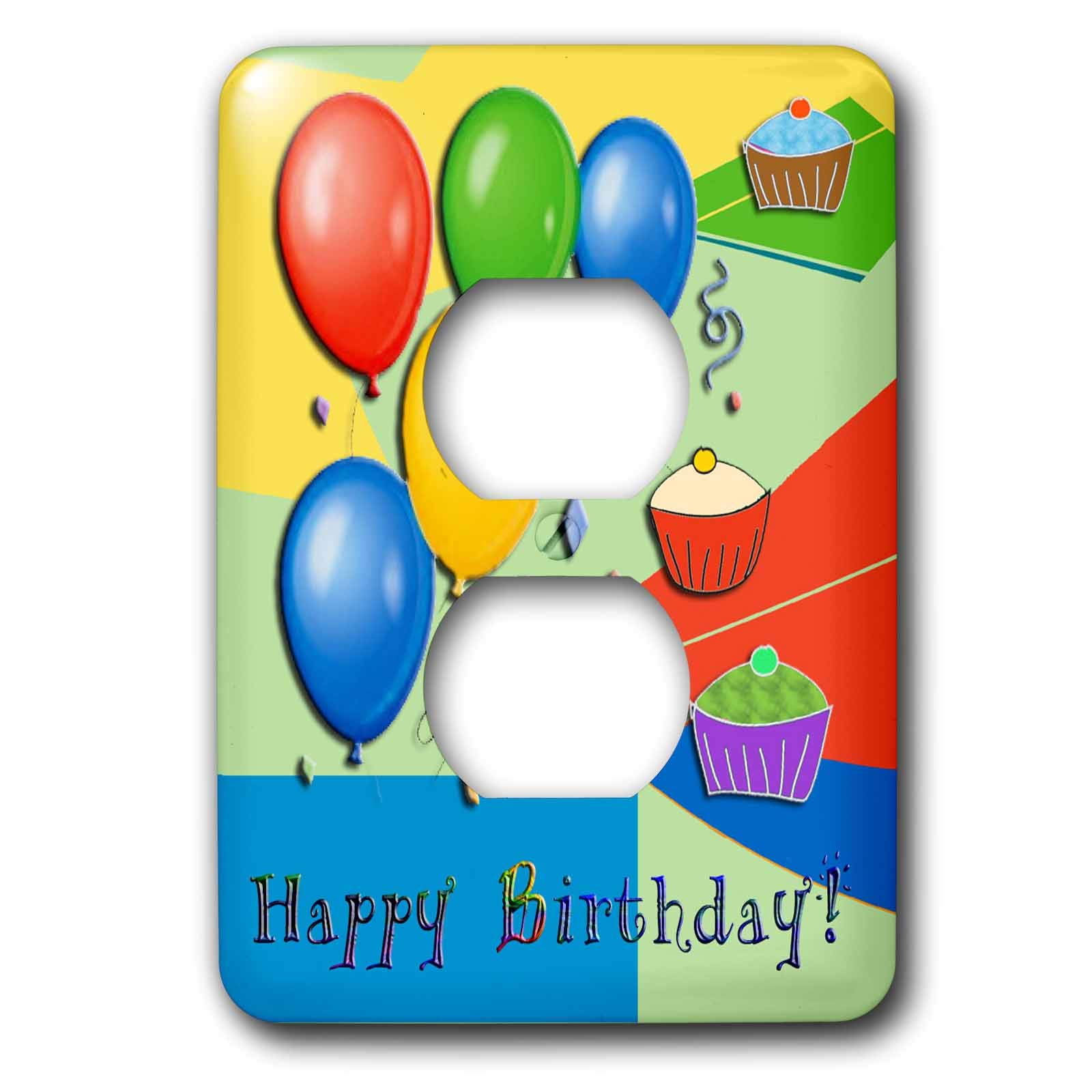 Cache-prise ballons cupcakes couleurs primaires pour double prise murale de chambre d'enfant