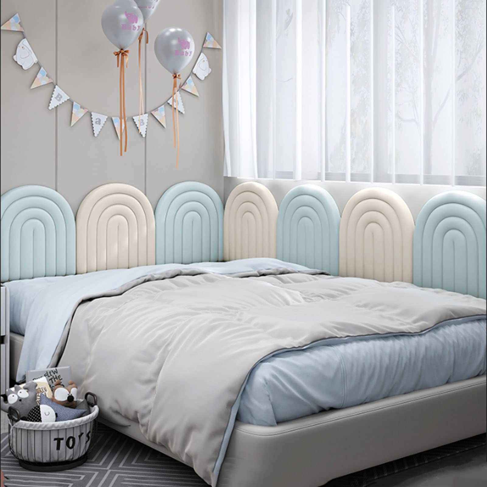 XILYZMO Upholstered Wall Panels, 3D Wall Panel Peel Stick Headboard, Kid's Anti Collision Upholstered, For Interior Wall Covering Decor (Color : Blue, Size : 120x40cm)