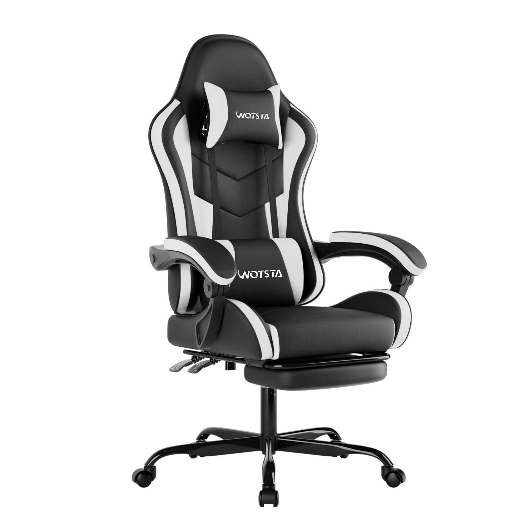 gaming chair with footrest, ergonomic gaming chair, computer chair with lumbar support, headrest, height adjustable pc chairs with 360° swivel seat for office or gaming blackwhite
