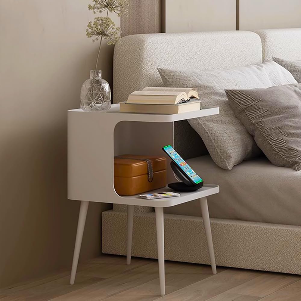 BUZUEY Side Table,Modern nightstand,end Table,Bedside Table,Metal Accent Table with Open Storage Shelf for Living Room,Bedroom (White)