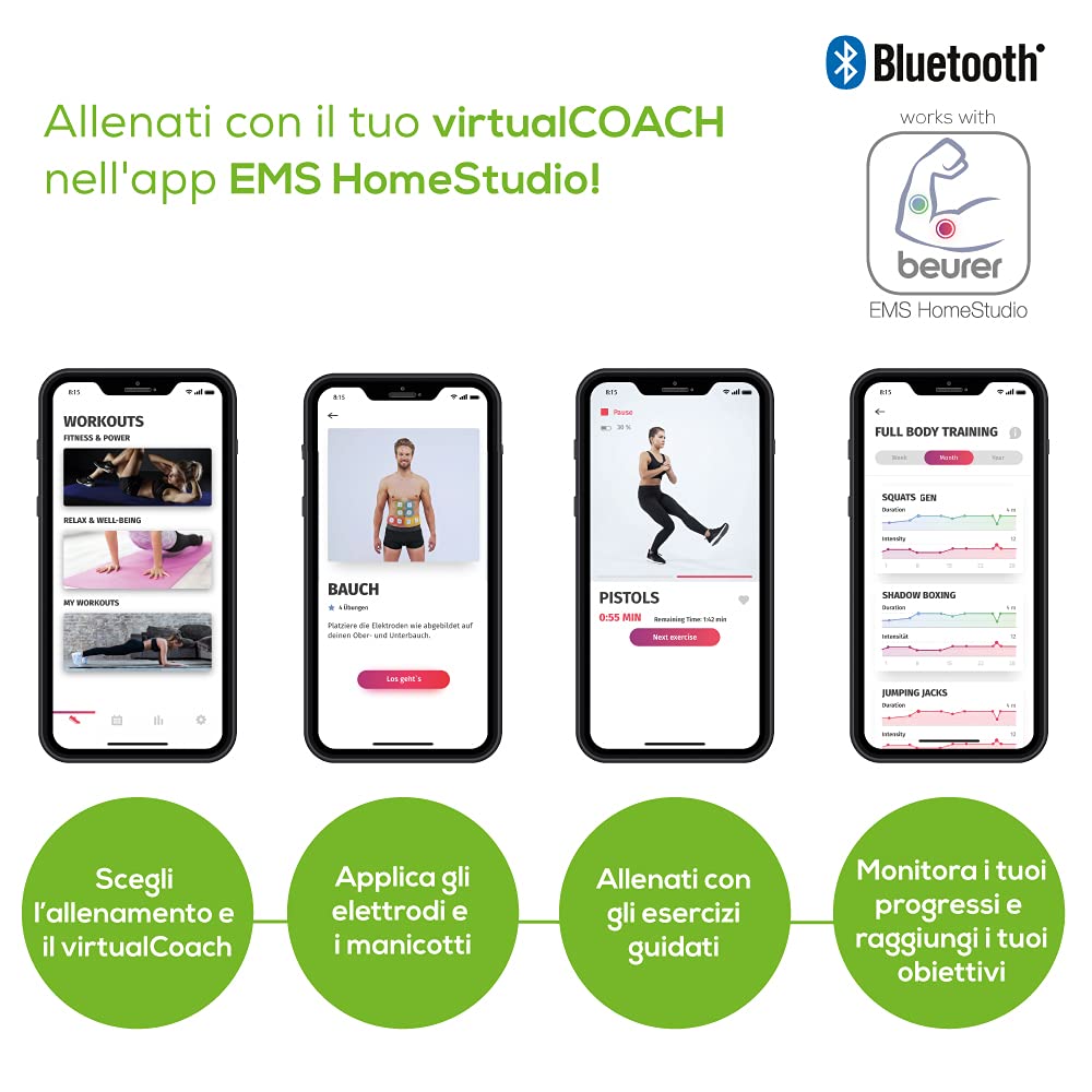 Beurer EM 95 EMS Home Studio Dispositivo EMS per Allenamento e Stimolazione Muscolare a Casa, con Connessione Bluetooth per Gestione tramite App