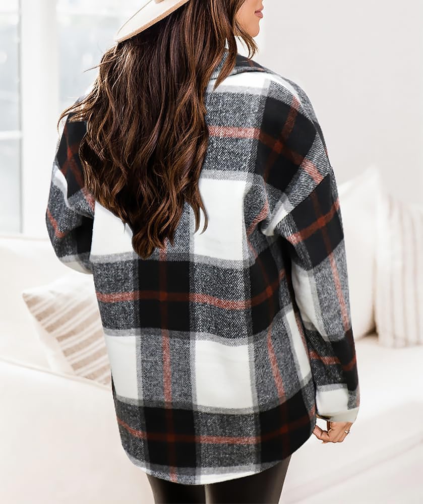Beaully Women's Plaid Shacket Jacket Long Sleeve Button Down Flannel Shirts Fashion Jacket Fall Winter Clothes - Image 2