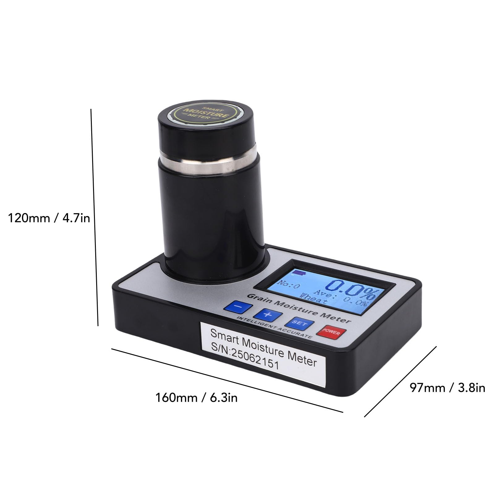 Cryfokt Probador de Humedad de Granos de Alta Precisión con Compensación Automática de Temperatura para 19 Granos de café, Trigo, Cacao, 6,3 X 4,7 X 3,8 Pulgadas