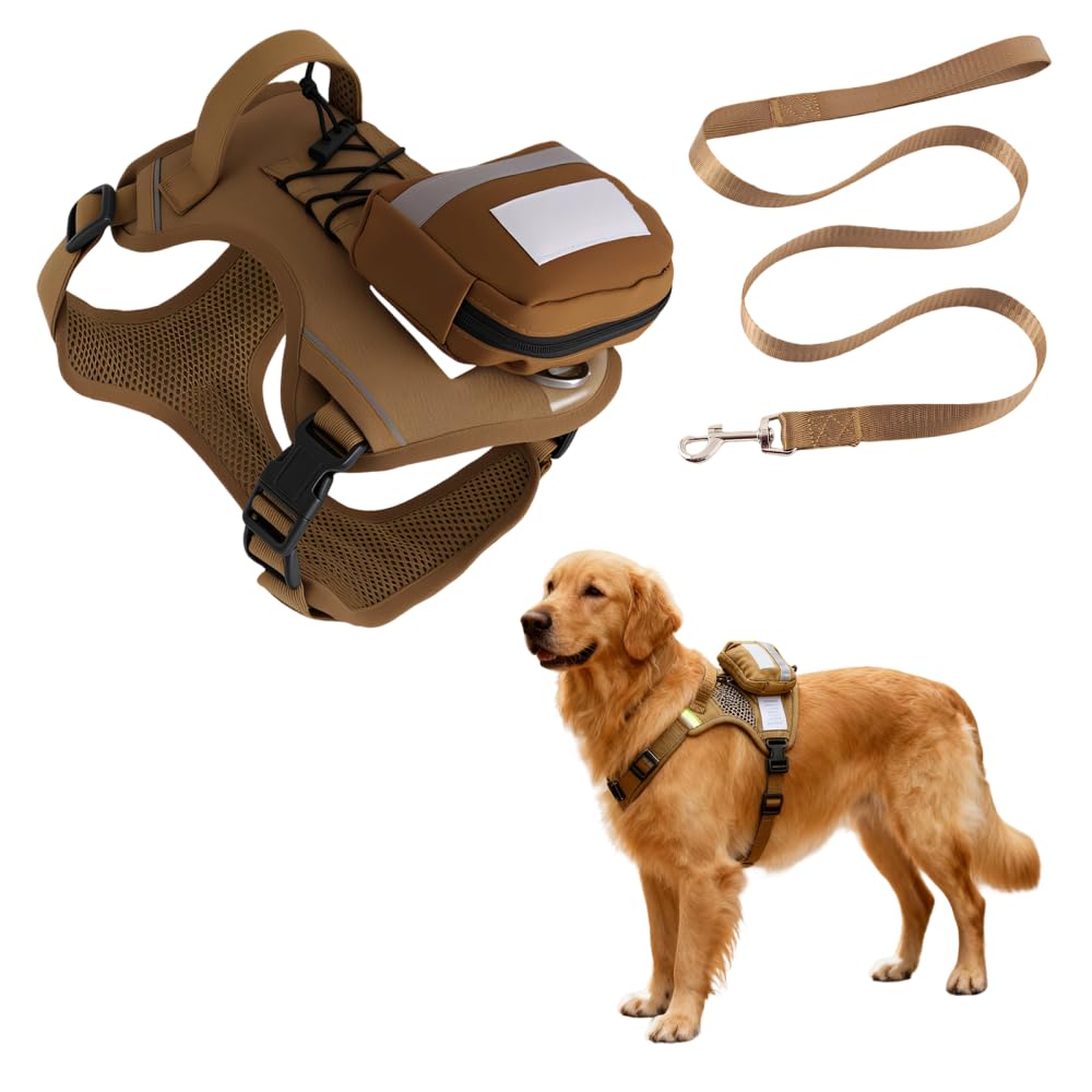 Dog Harness with Side Pockets,No Pull Dogs Vest Backpack w/ 1.2m nylon Leash for Travel Hiking Walking Training Running