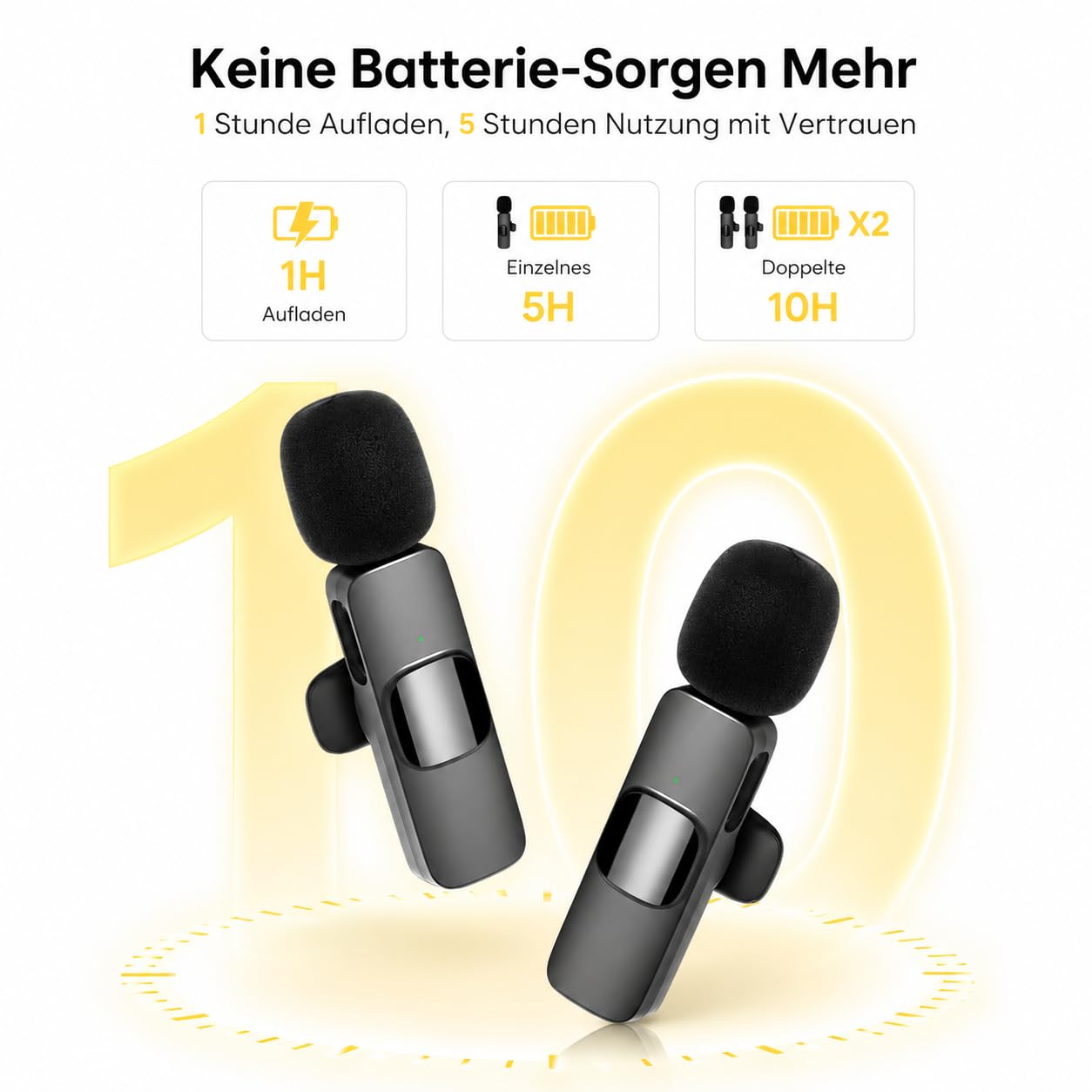 Kabelloses Lavalier Mikrofon für iPhone, Android & Handy – Mini mikrofon mit USB-C & Lightning, 10h Akkulaufzeit, 2,4 GHz Wireless Microphone für Vlog, Video, Interview & Podcast (Schwarz)