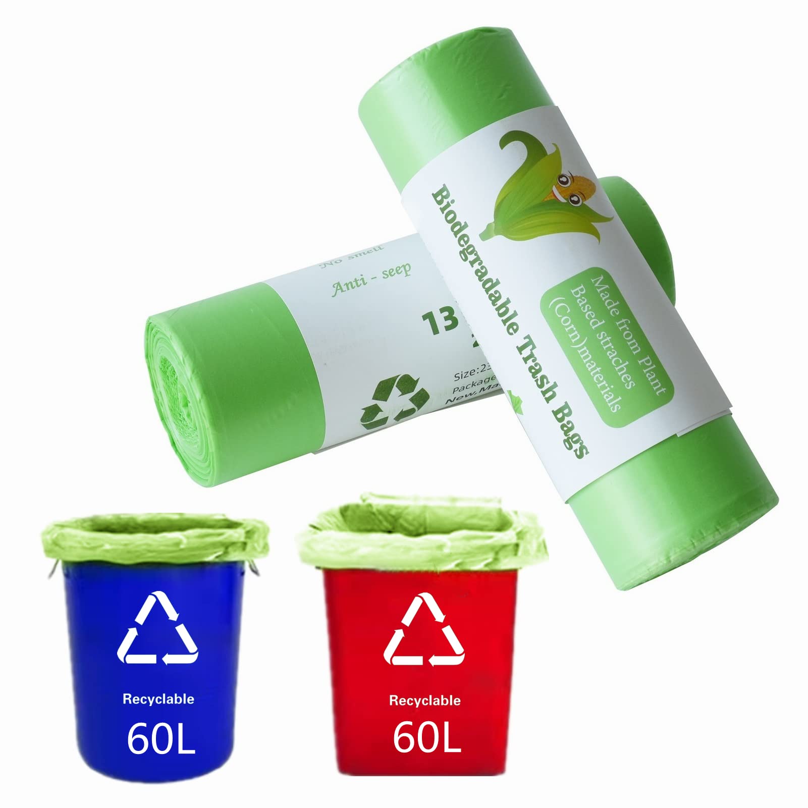 Rtbqj-At 100% Biodegradable Bin Liners, 60X80cm 30 Bags Biodegradable Food Waste Bags, Super Sturdy Bin Bags