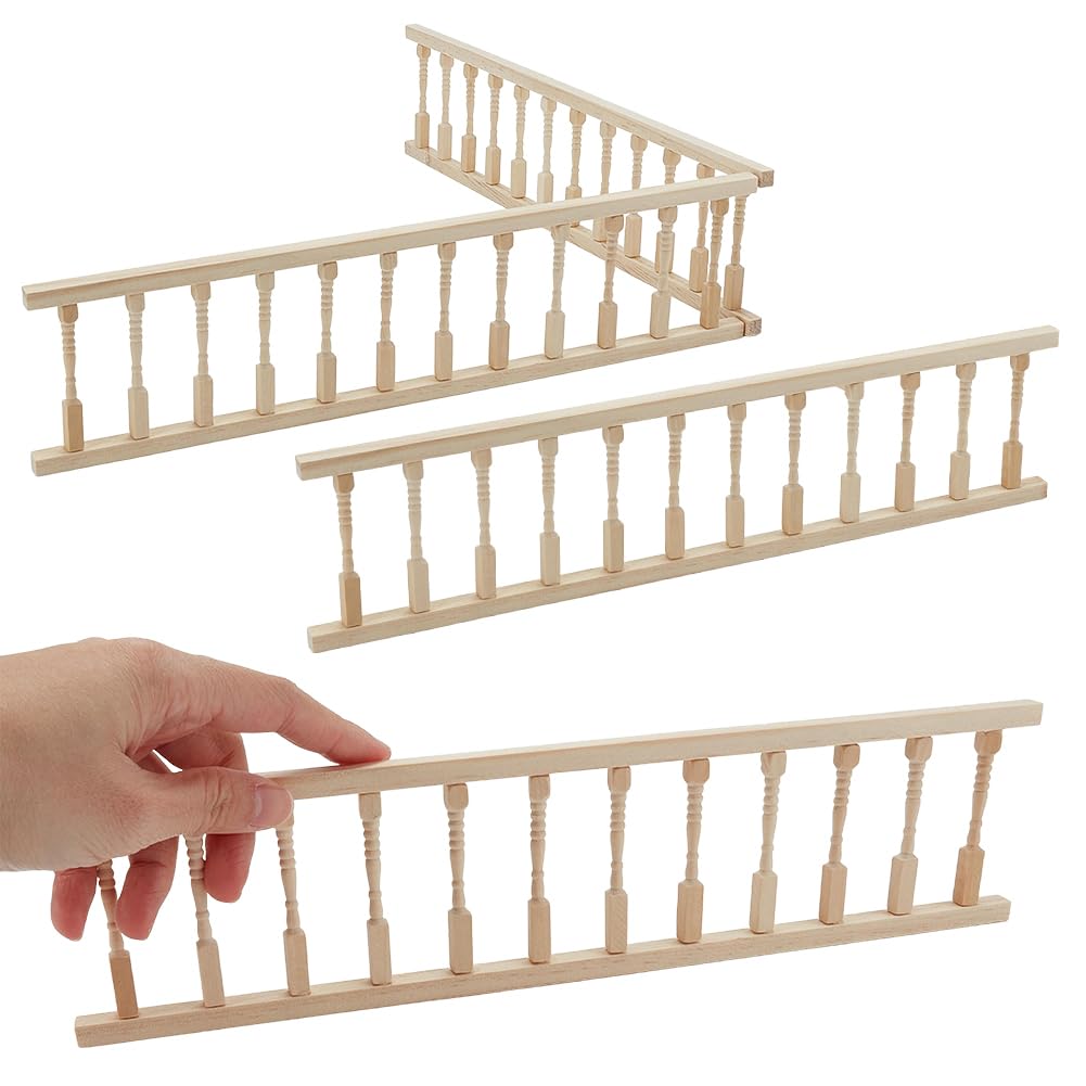 GOMAKERER 4 Pcs Mini Garden Ladder, Wood Dollhouses Railing 1:12 Miniature Stair Railing Dollhouse Decoration Accessories for Fairy Handrail Models DIY