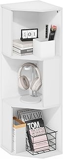 Furinno ECON Corner Shelf, 3-Tier Corner Book Shelf, Standing Storage Shelves, Cube Display Rack, Bookshelf, for Organization and Storage, Living Room, Home Office, Plain White