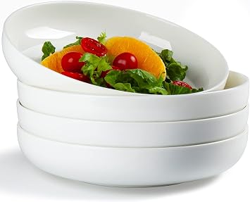 Qinlang Pasta Bowls 40 OZ, Salad Bowls Set for Serving Soup, Pasta, Noodle, Dinner, Large Kitchen Bowl Plates, Microwave Safe - 8.5 Inch, Set of 4, Off-White