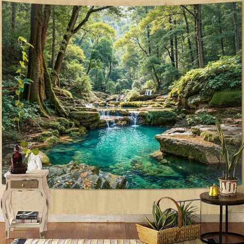 Zussun Nature Forest Tapestry Green Tree Wall Tapestry for Bedroom