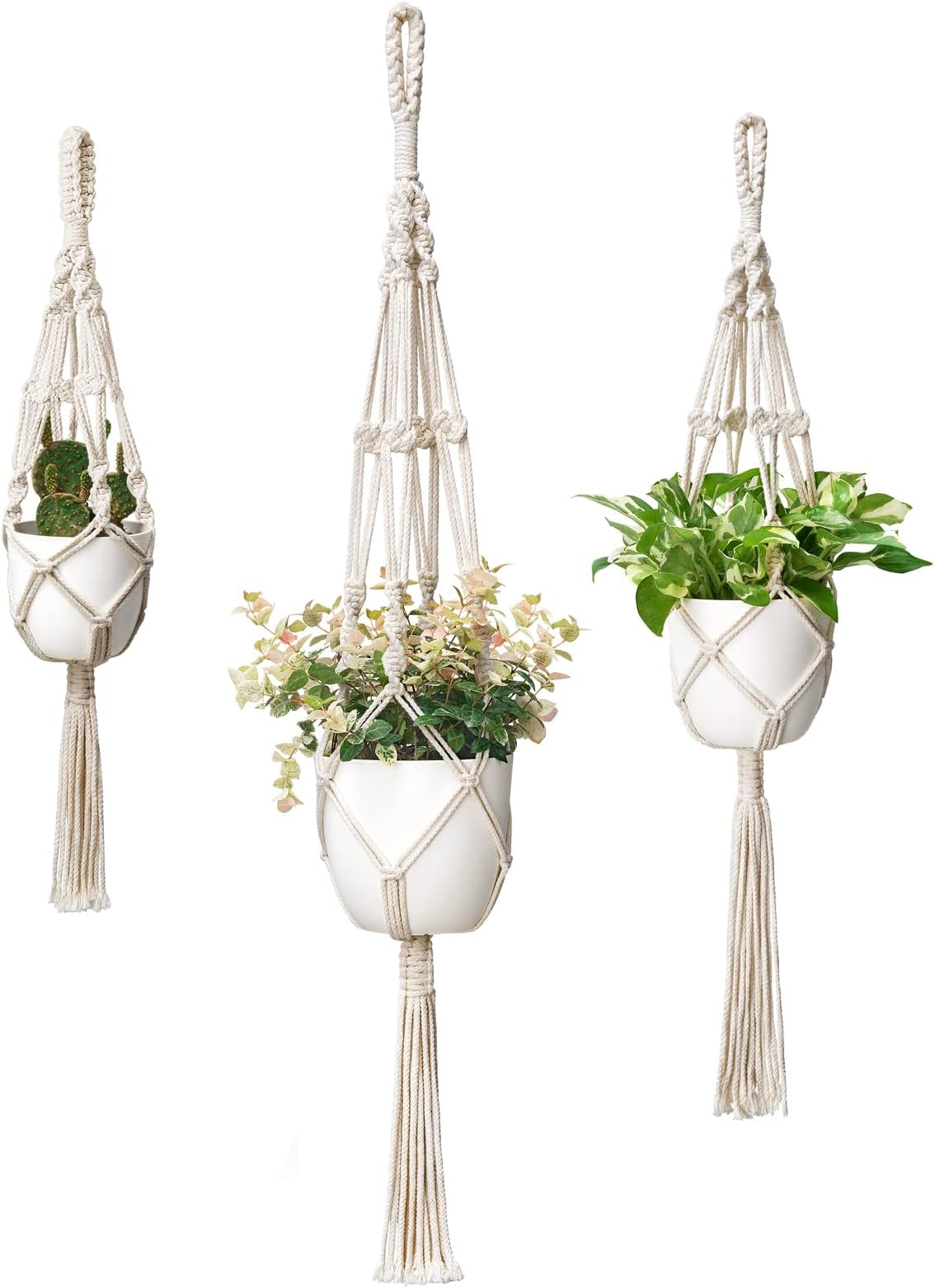 Mkouo 3 Stück Makramee Blumenampel Pflanzenhänger Baumwollseil