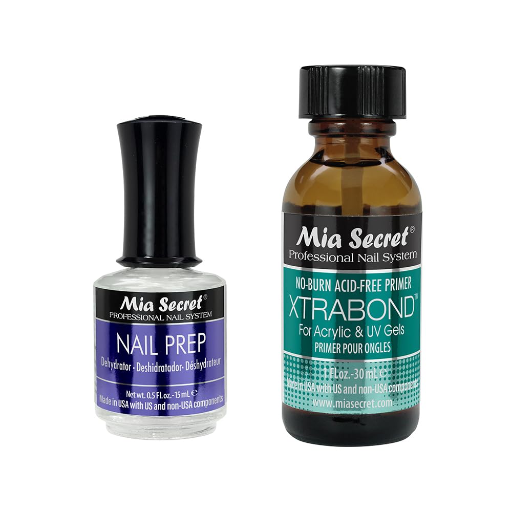Mia Secret Professional Natural Nail Prep Dehydrate and Xtra Bond, Acid-Free Primer Set. Superior Bonding Primer for Acrylic Powder and Gel Nail Polish. Nail, Long-Lasting.