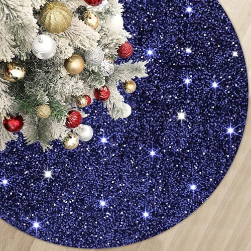 Falda de árbol de Navidad azul marino de 36 pulgadas, falda de árbol de Navidad única bordada, falda de árbol de Navidad, falda vintage para árbol de Navidad, decoración del hogar