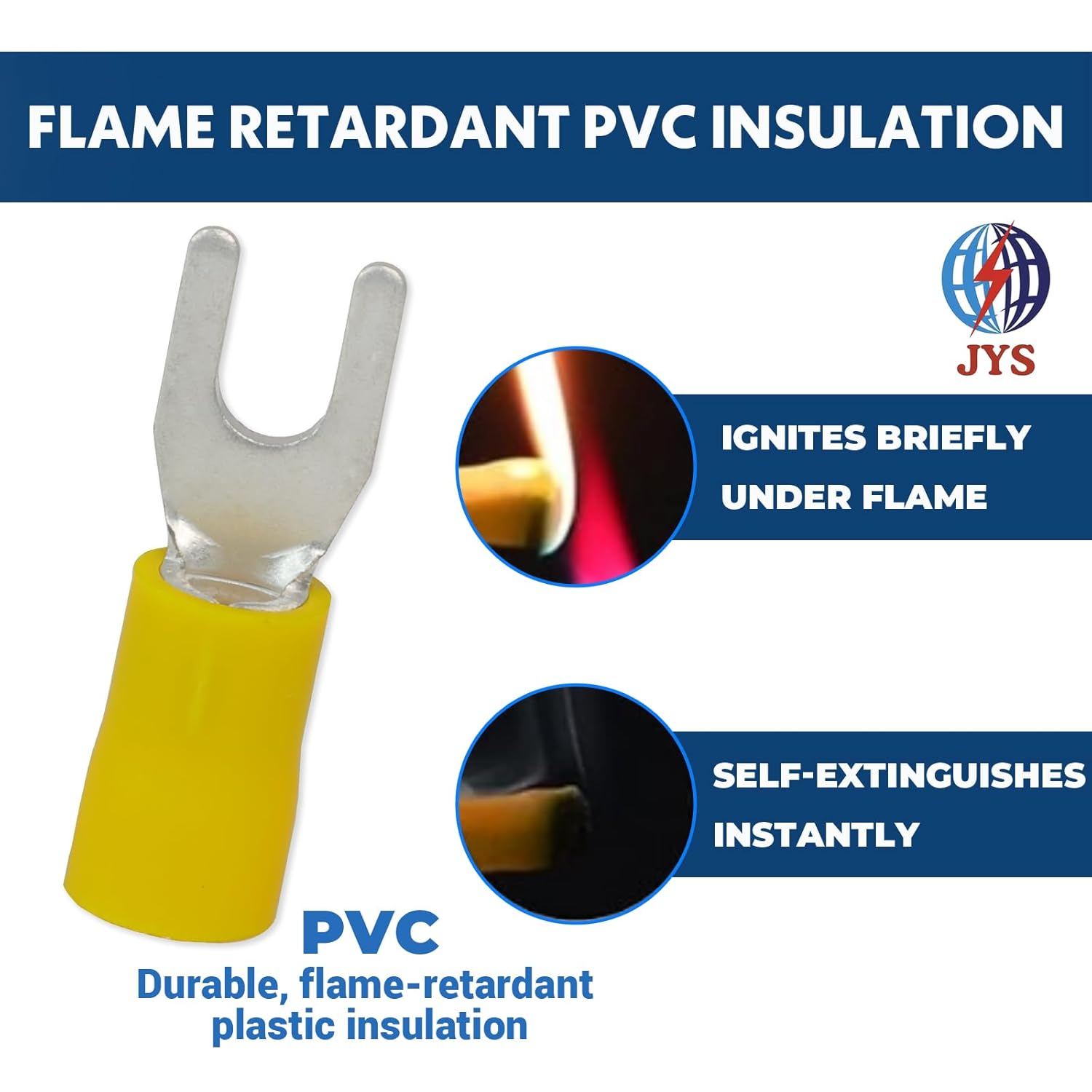JYS Insulated Fork Terminals,Spade Terminals, PVC Electrical Crimp Connectors 50 PCS (Yellow, 12-10 AWG, 1/4 Stud)