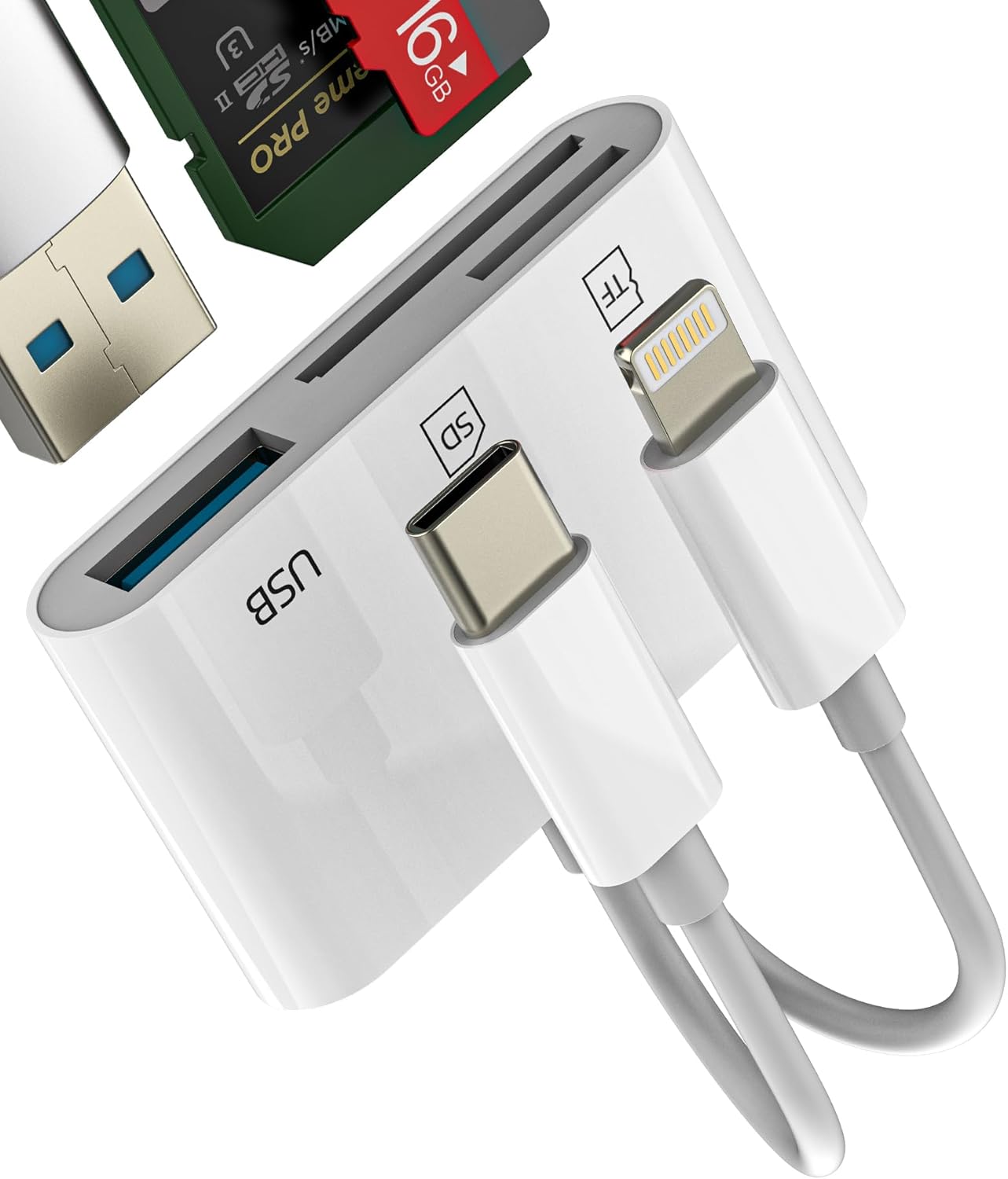 USB C Lightning to OTG SD TF Adapter Micro SD Card Reader Hub Docking Station for Apple iPhone 15Pro Dongle Cable Type C Camera Memory Flash Drive Cord Thunderbolt Mouse Keyboard Converter Accessories