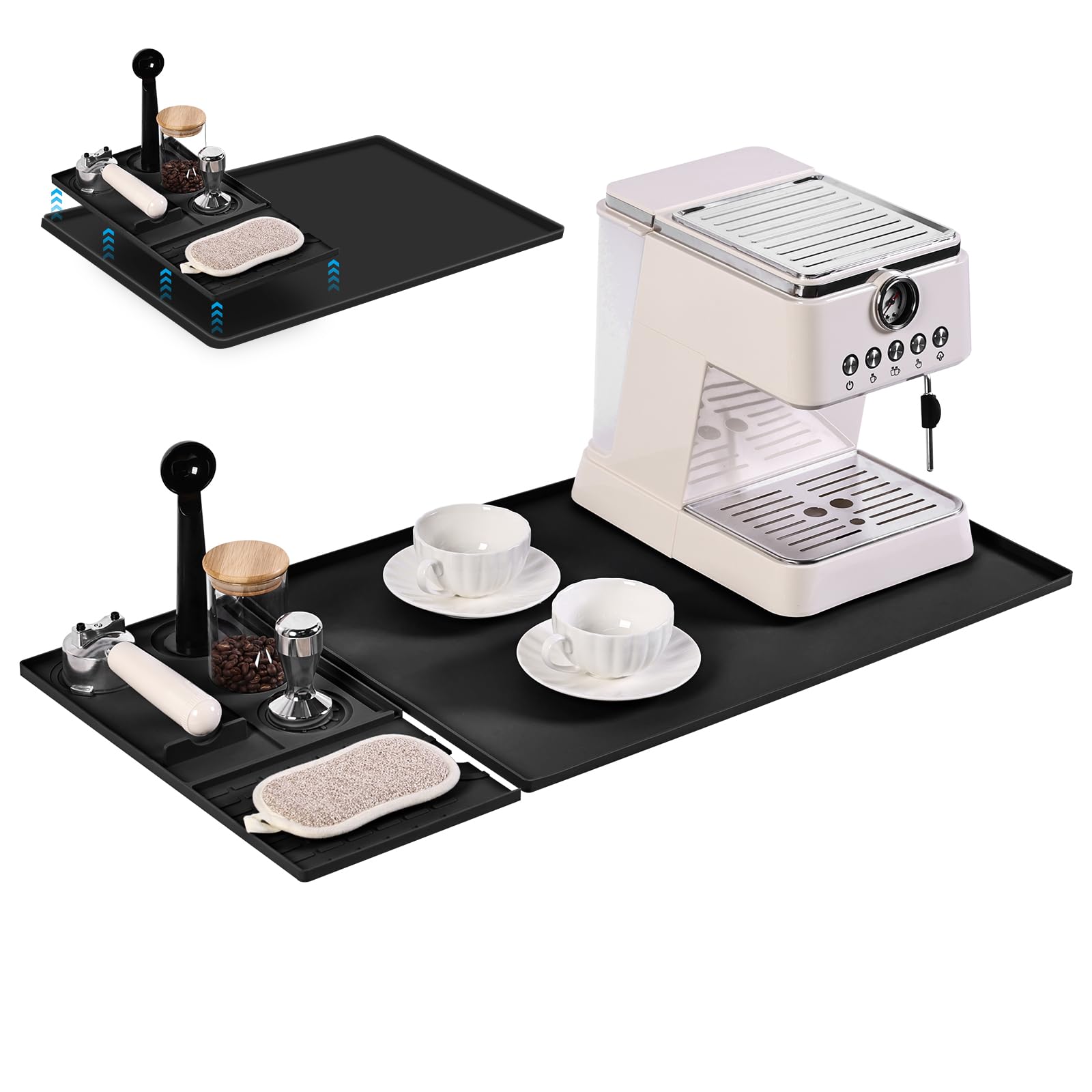 KitchenRaku 2-in-1 Non-Slip Silicone Coffee Machine Mat, Black, 60x40cm