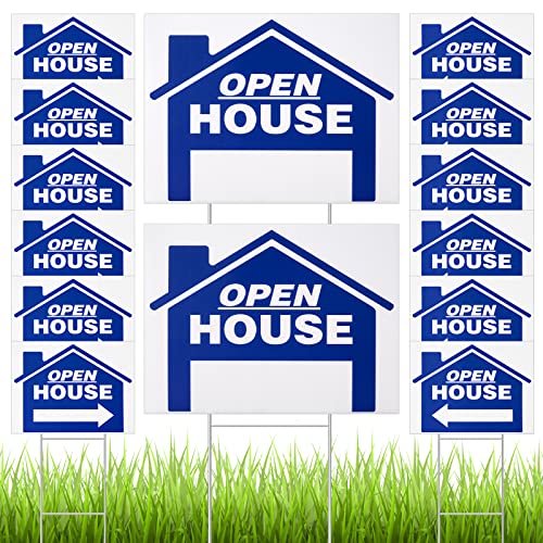 14 Pack 24 X 18 Inch Open House Sign Double Sided Real Estate Sign Posts Plastic Heavy Duty Open House Directional Open Yard Sign With Left Right Arrows 14 Pcs H Metal Stakes (Blue) #TOP3