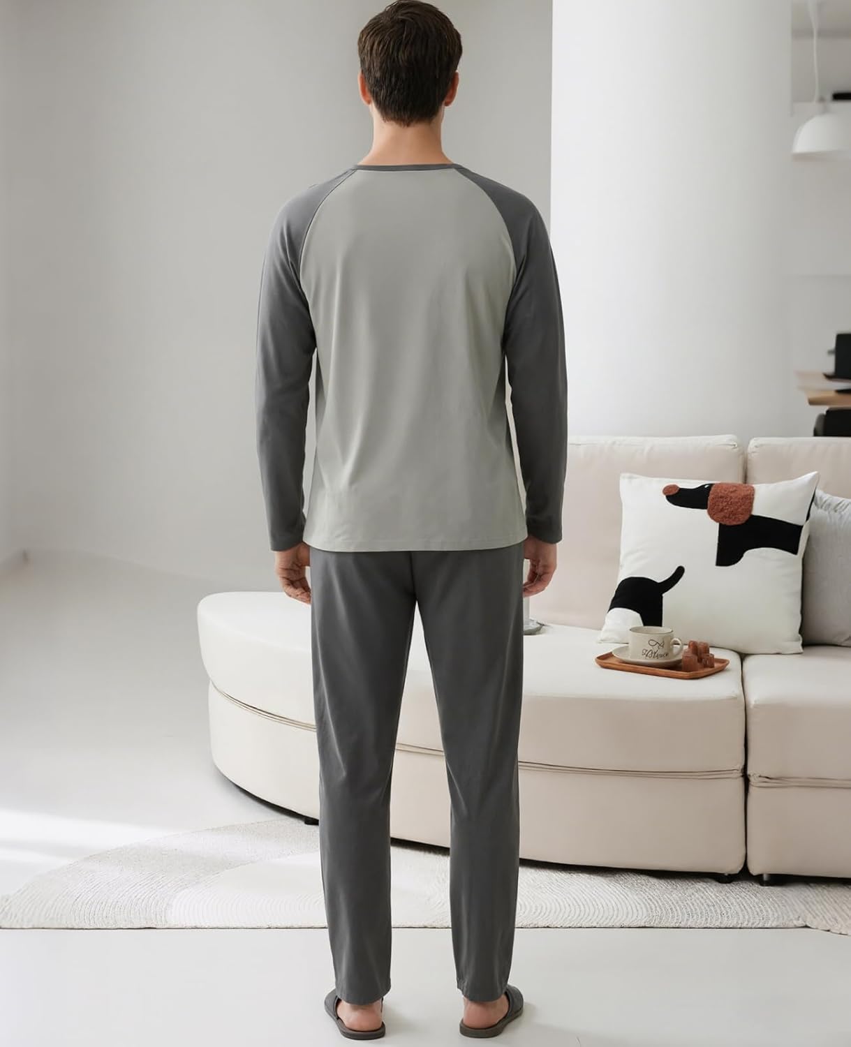 Mens Pajamas Set 2 Piece Loungewear Long Sleeve Pjs Sleepwear with Pockets Soft Comfy Pajamas for Men - Image 4