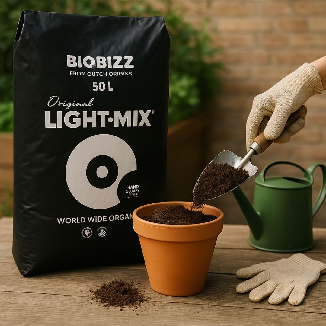 Weedness BioBizz Light Mix Bolsa de 50 litros - Tierra para macetas Crece en Interiores y Exteriores Plantas de balcón Bonsái Palmeras Coco orgánico