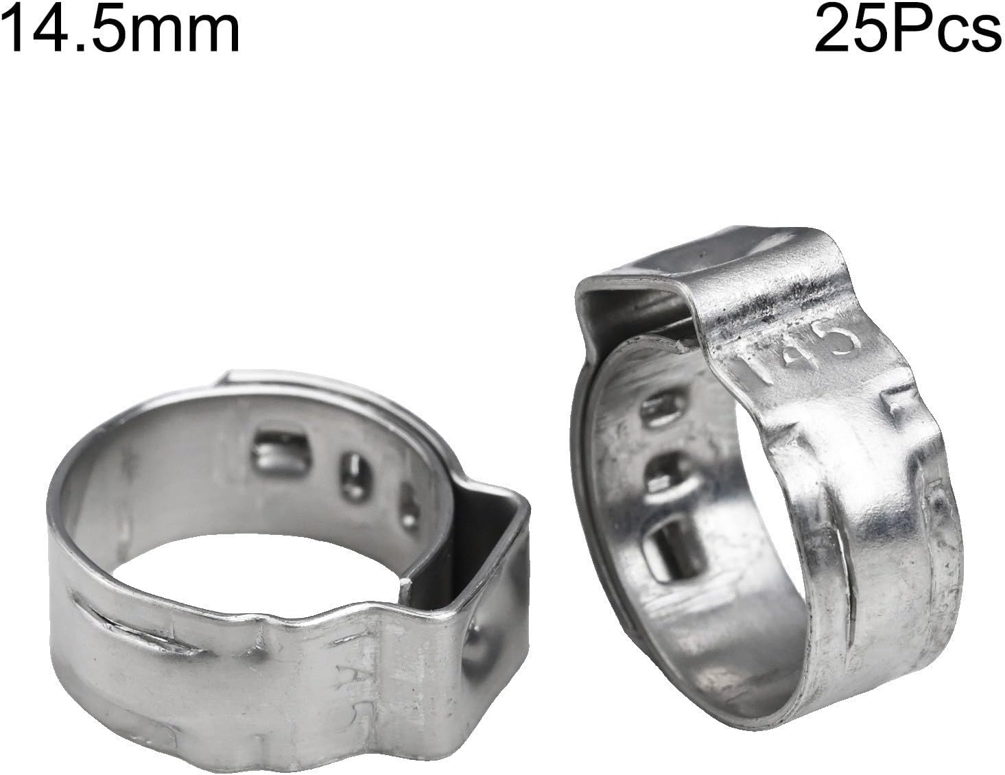 25 Pcs Stainless Steel Hose Clamps 304 Single Ear Stepless Design for Plumbing and DIY Hose Sealing(14.5MM)