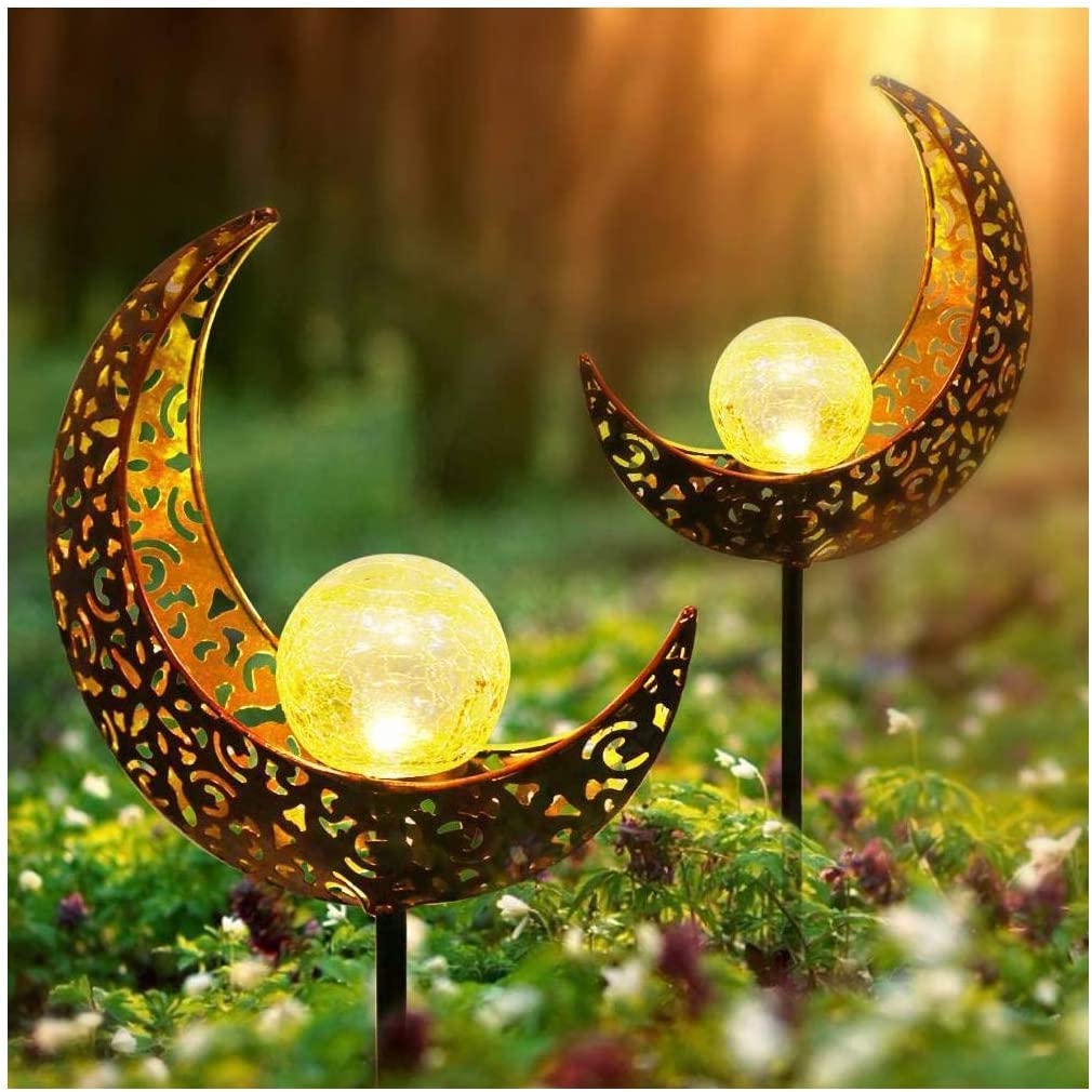2 Lanterne Solari Go2garden Metalliche - Design Luna E Sole Per Decorare Giardino E Balcone - 2