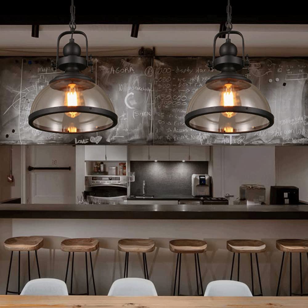 Portalámparas E27 Pantalla de lámpara colgante de vidrio de una sola cabeza, lámpara colgante de estilo industrial retro, lámpara de decoración de casa de campo de cafetería con longitud ajus