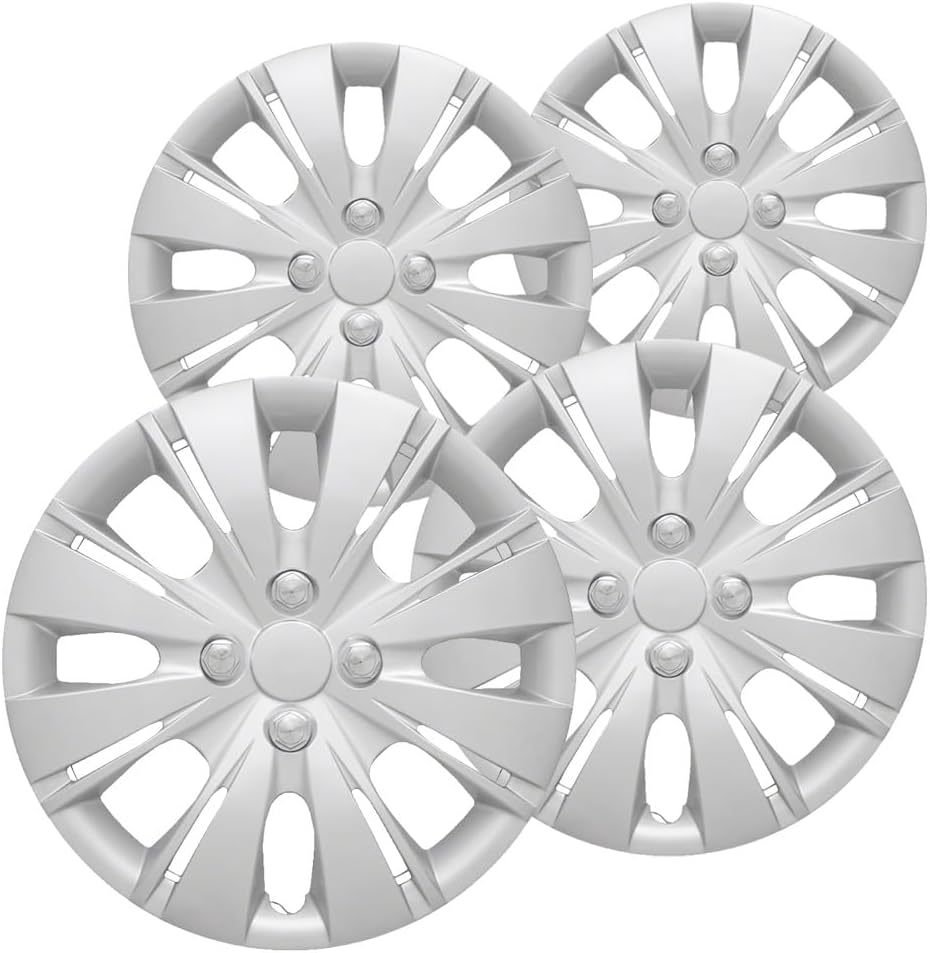 OxGord 15 inch Silver Snap-On Hubcaps with 11 Spokes Compatible with 2012-2015 Toyota Yaris Standard Steel Wheel Covers