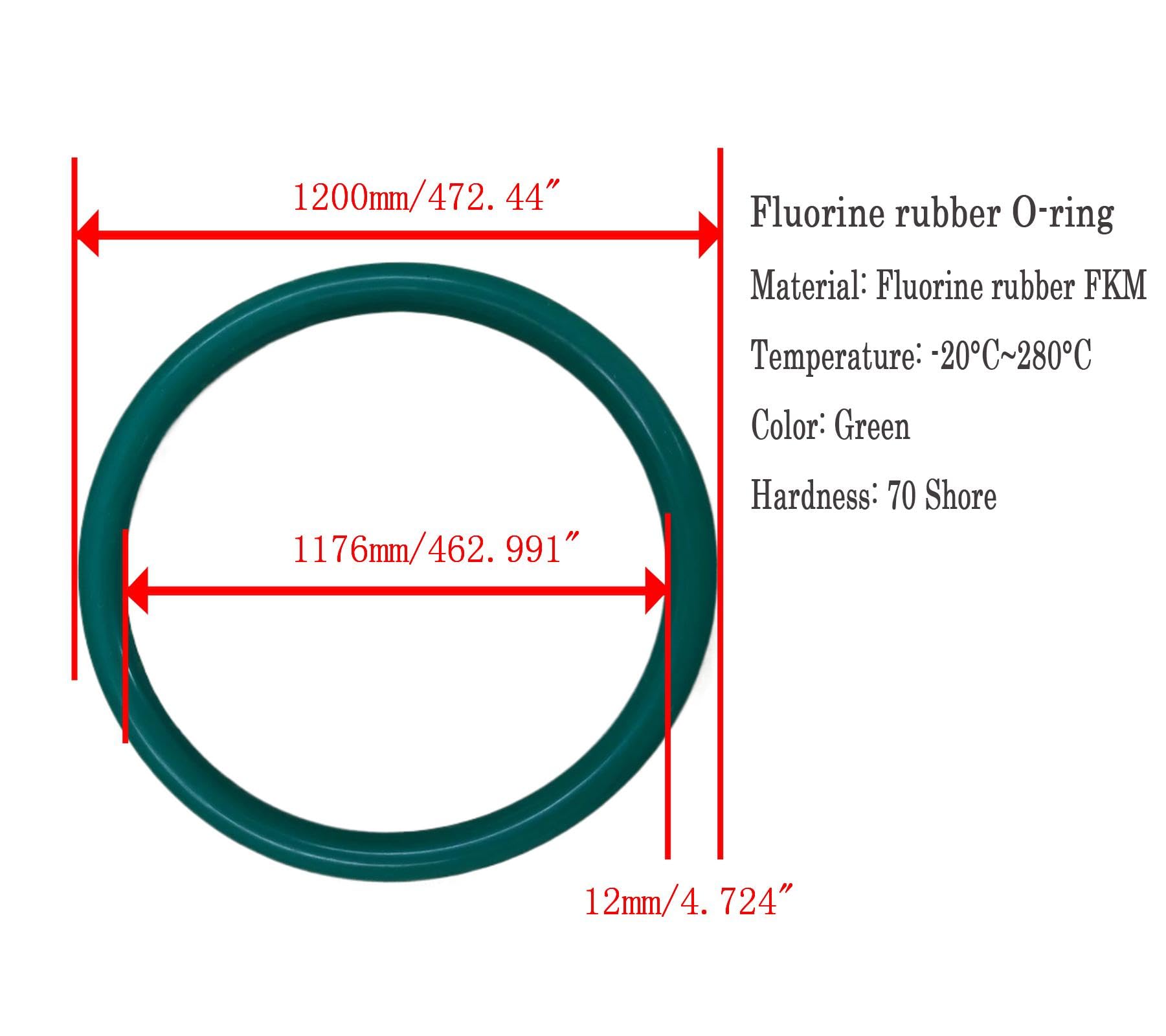 1 Piezas Junta tórica de caucho fluorado FKM, 12 mm Diámetro del cable, 1176 mm Diámetro interno, 1200 mm OD, para sellos mecánicos, bombas, válvulas de presión constante, instrumentos