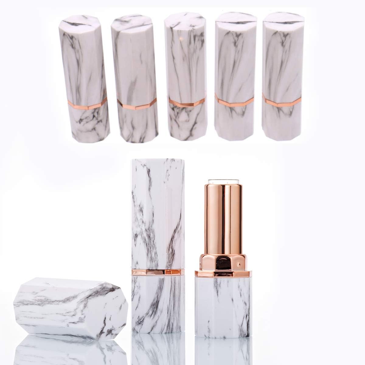 VinBee 6 PACK Marble Empty Lipstick Tubes DIY Lipsticks Lip Balm Round Lip Gloss Lip Stick Beauty Lipstick Empty Containers with Lid Cap