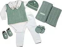 Kit Saida Maternidade Menino Completa Tricot 7 Peças Verde Militar