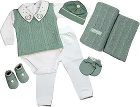 Kit Saida Maternidade Menino Completa Tricot 7 Peças Verde Militar
